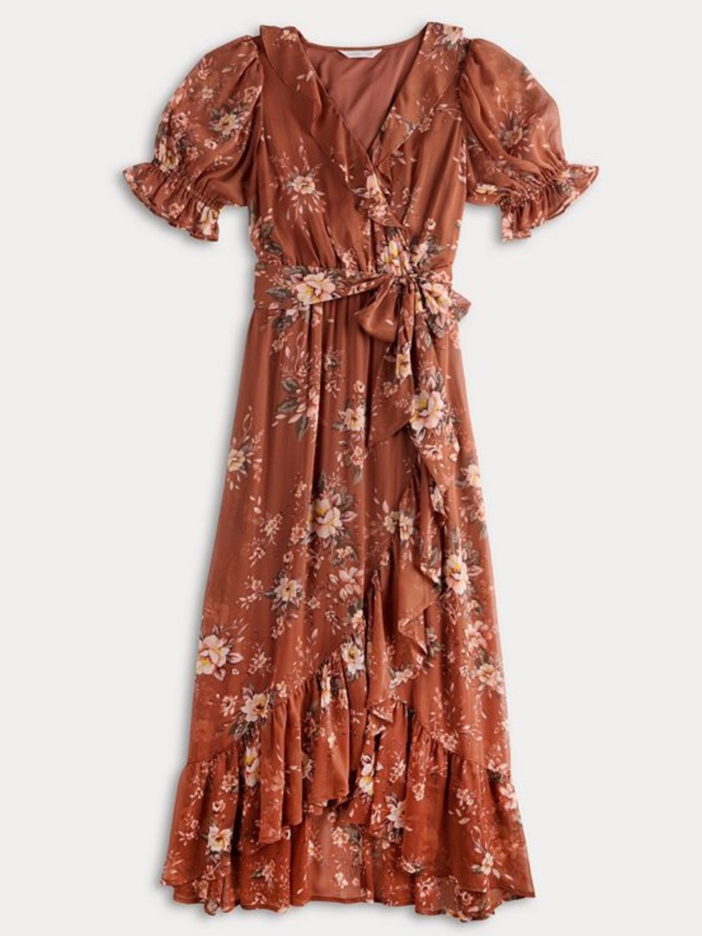 LC Lauren Conrad Ruffled Puff Sleeve Maxi Wrap Dress